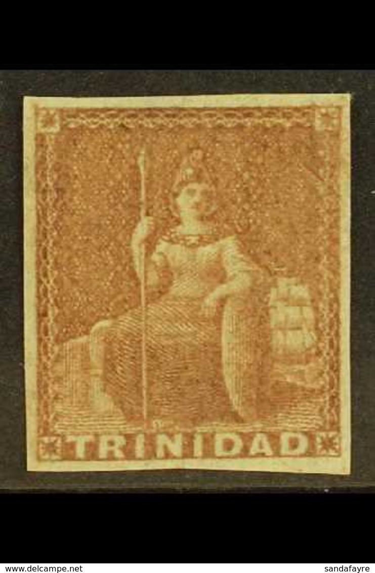 1851-5  (1d) Brownish Red On Blued Paper, Imperforate, SG 7, Fine Mint, Four Even Margins. For More Images, Please Visit - Trinidad En Tobago (...-1961)