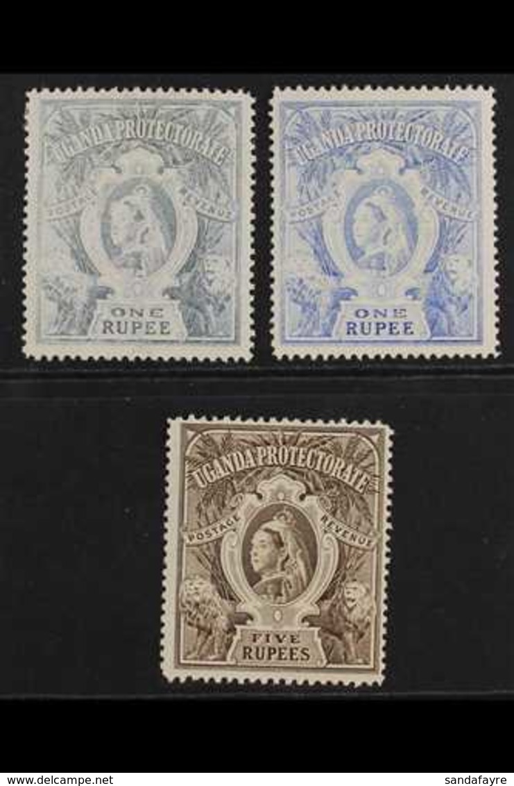 1898  1r Dull Blue, 1r Bright Blue And 5r Brown, Victoria, SG 90, 90a, 91, Very Fine Mint. (3 Stamps) For More Images, P - Oeganda (...-1962)