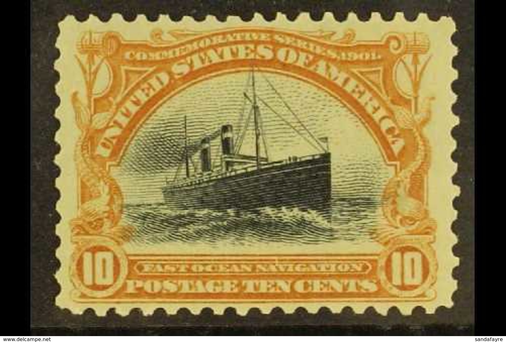 1901  10c Yellow Brown And Black Ocean Liner, Sc 299, Very Fine NHM. For More Images, Please Visit Http://www.sandafayre - Autres & Non Classés