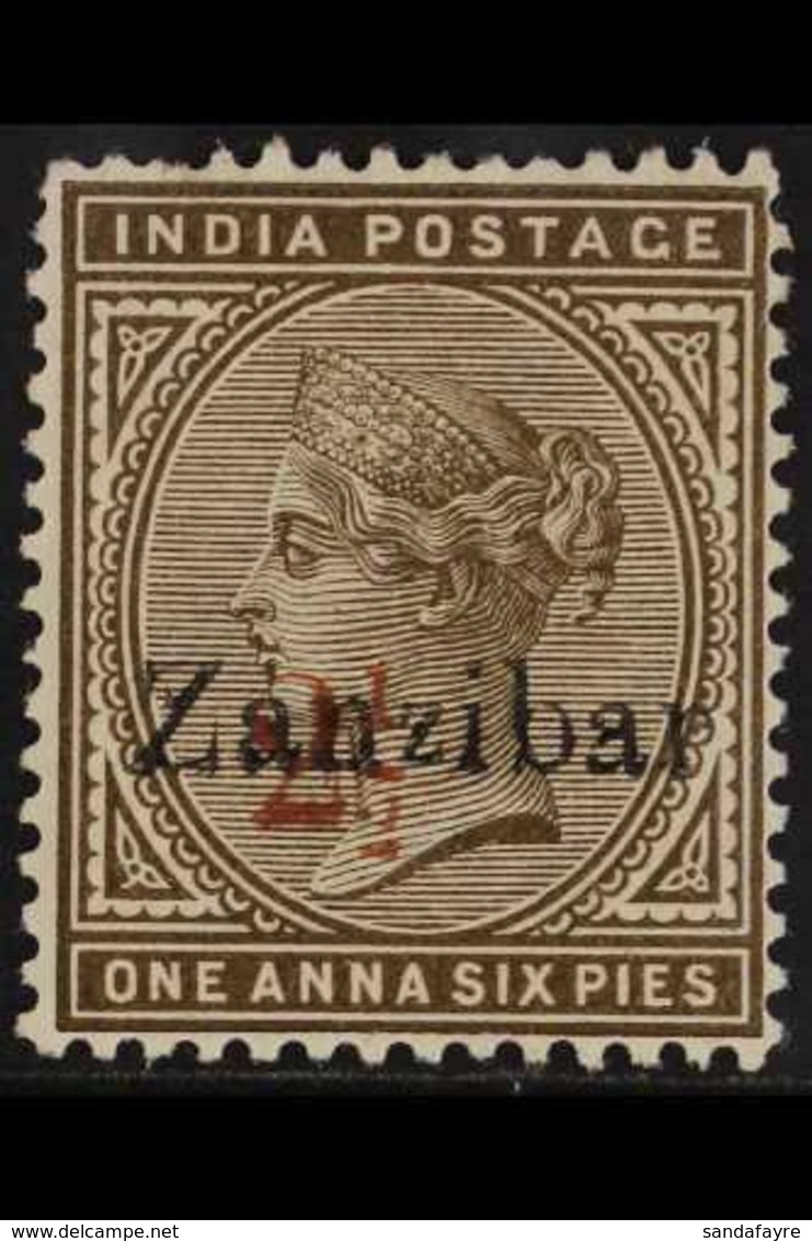 1895-8  "2½" On 1a 6p Sepia, SG 35, Mint. For More Images, Please Visit Http://www.sandafayre.com/itemdetails.aspx?s=652 - Zanzibar (...-1963)