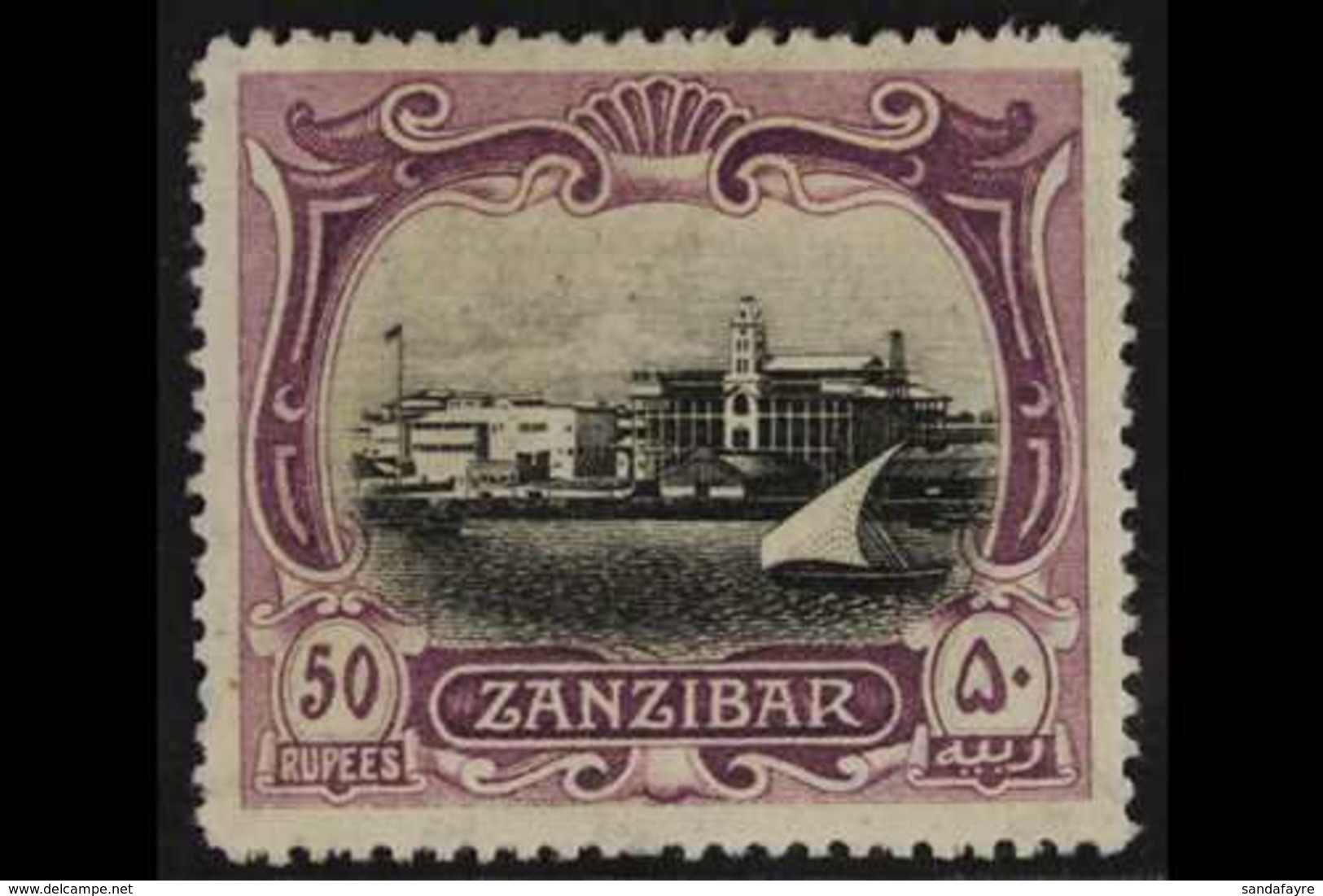 1908  50r Black And Mauve, View Of The Port, SG 243, Very Fine And Fresh Mint. Signed Diena. For More Images, Please Vis - Zanzibar (...-1963)