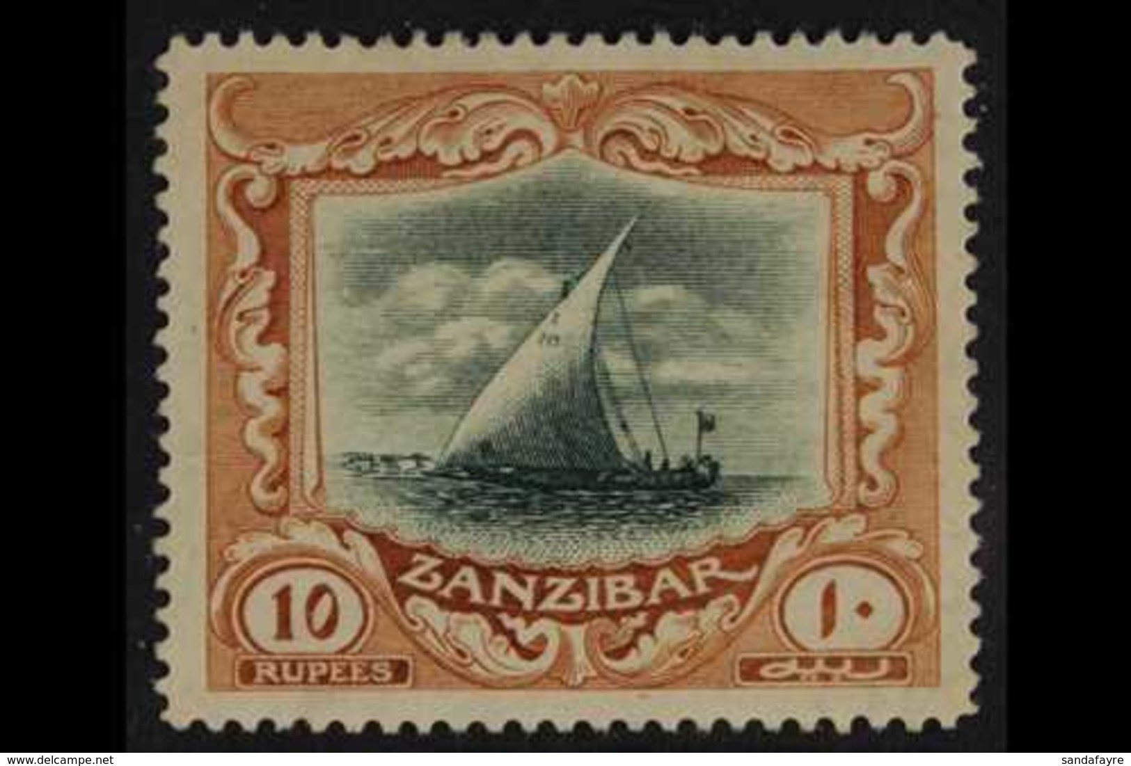 1914-22  10r Green & Brown Dhow, SG 275, Fine Mint, Fresh Colours. For More Images, Please Visit Http://www.sandafayre.c - Zanzibar (...-1963)