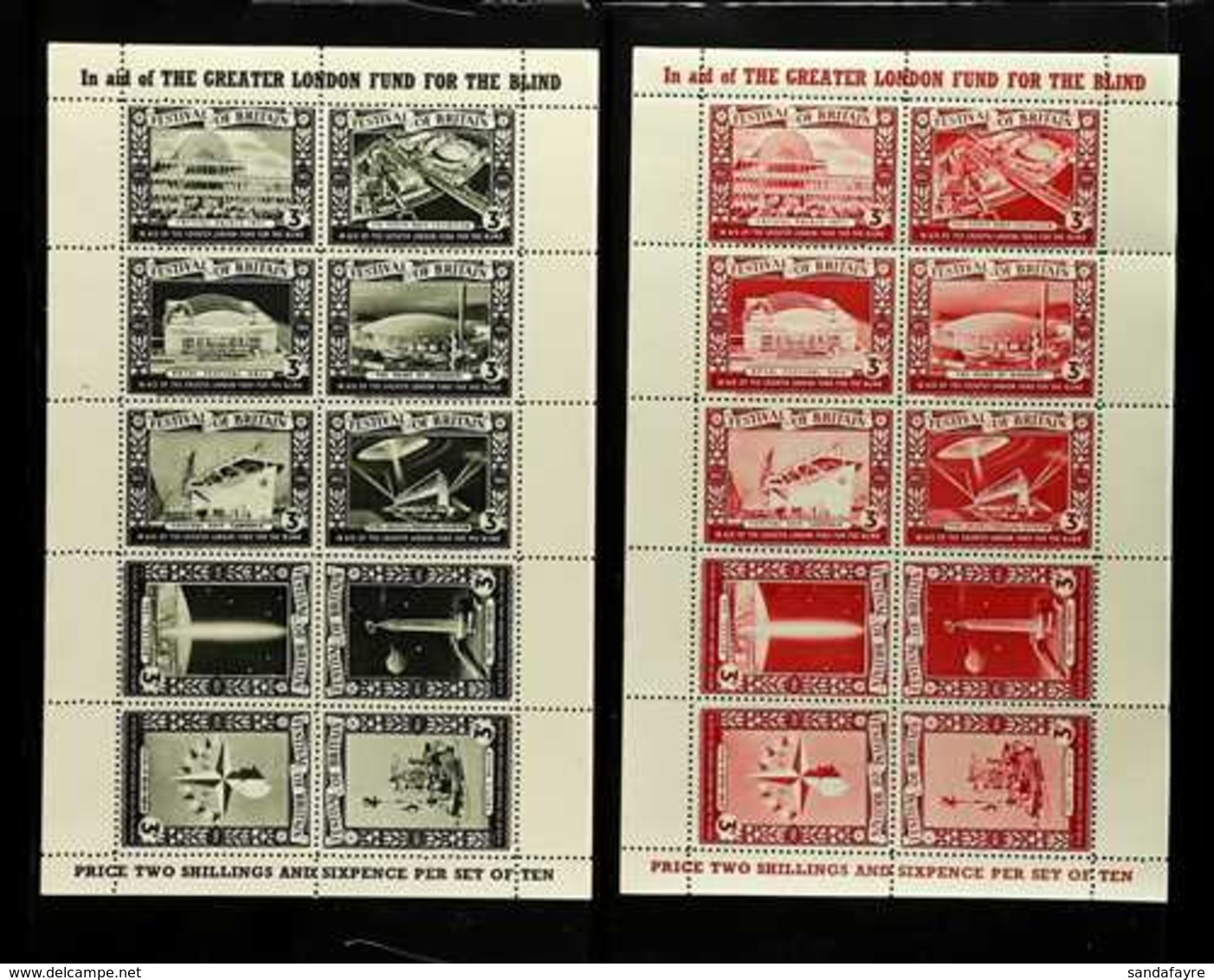 FESTIVAL OF BRITAIN POSTER STAMPS  1951 "In Aid Of The Greater London Fund For The Blind" Five Different Se-tenant Sheet - Other & Unclassified