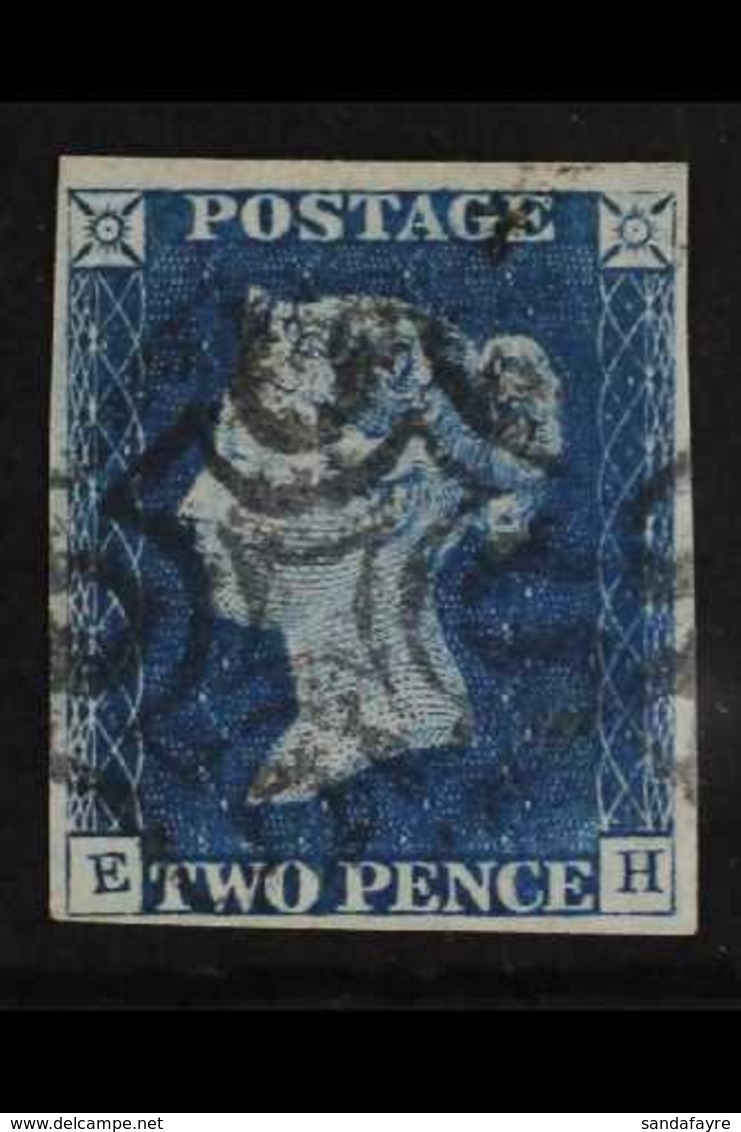 1840  2d Blue "E H" Plate 1, SG 5, Fine Used With Black Maltese Cross Cancels, Four Good To Large Margins, Repaired Pin  - Autres & Non Classés