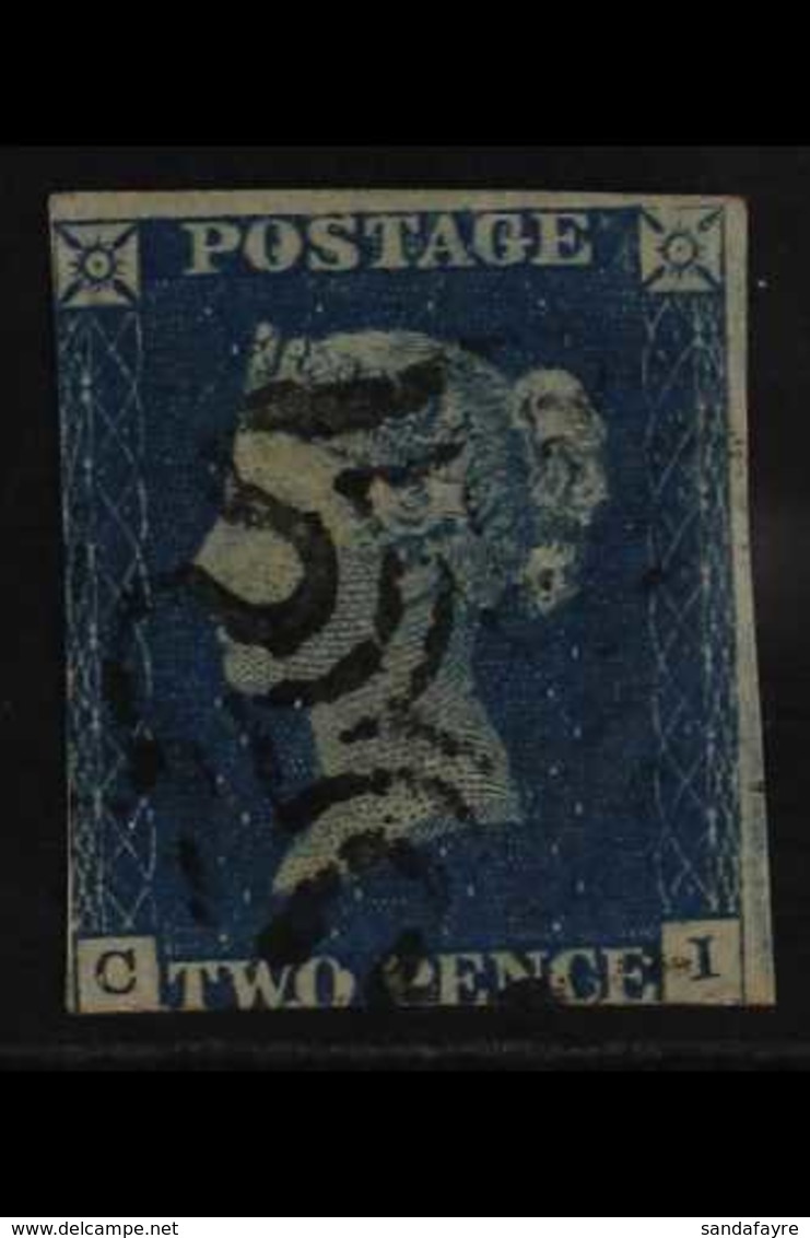 1840  2d Blue 'CI' Plate 1, SG 5, Used With Neat Black Maltese Cross Cancel, Two Good Margins, Very Fresh, Cat £975. For - Andere & Zonder Classificatie
