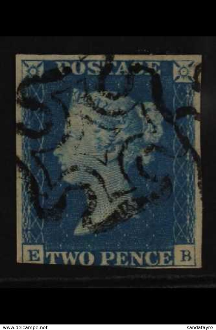 1840  2d Blue 'EB' Plate 1, SG 5, Fine Used With Superb Black Maltese Cross Cancel, 3+ Large Margins, Very Fresh, Cat £9 - Andere & Zonder Classificatie