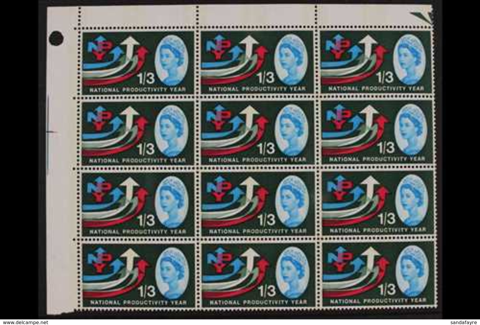 1962  1s3d National Productivity Year Phosphor, SG 633p, Never Hinged Mint Upper Left Corner BLOCK Of 12 (3x4) With Four - Andere & Zonder Classificatie