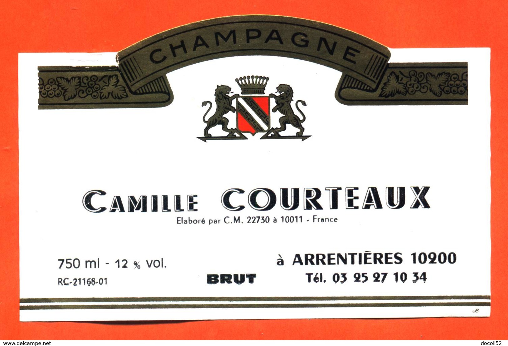 étiquette De Champagne Brut Camille Courteaux à Arrentières - 75 Cl - Champagne