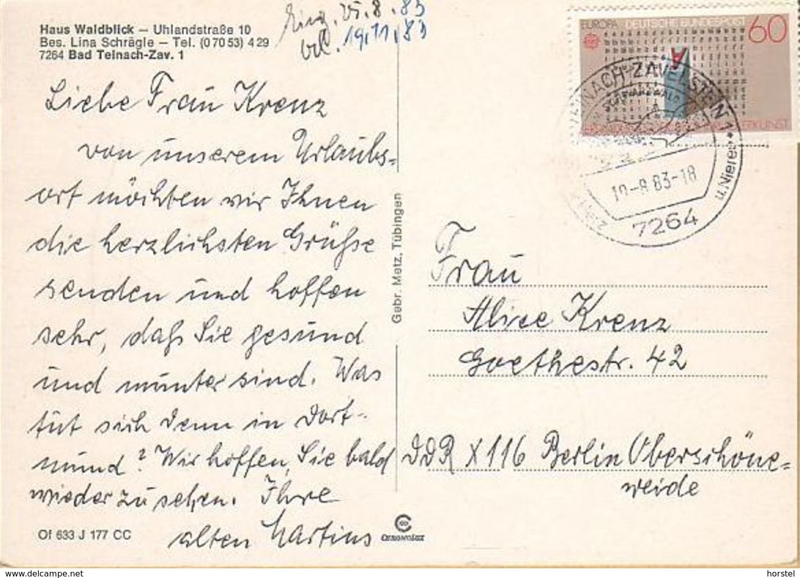 D-75385 Bad Teinach-Zavelstein - Haus Waldblick - Nice Stamp "Europa" - Bad Teinach