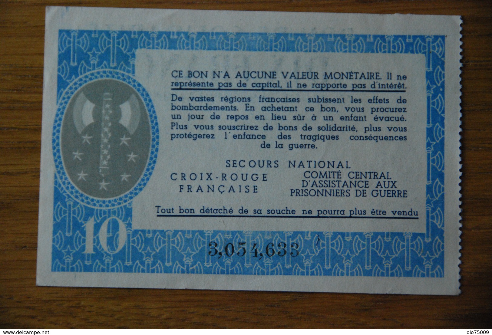 Bon De Solidarité Petain Sans Serie 10 Francs - Buoni & Necessità