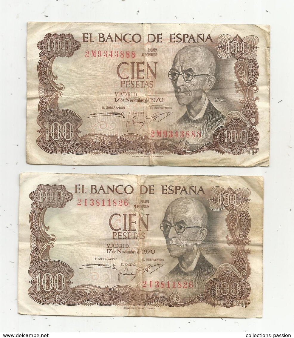 JC , Billet , ESPAGNE , EL BANCO DE ESPANA ,  100 , Cien Pesetas , 2 Scans ,LOT DE 2 BILLETS DE 100 PESETAS - 100 Pesetas