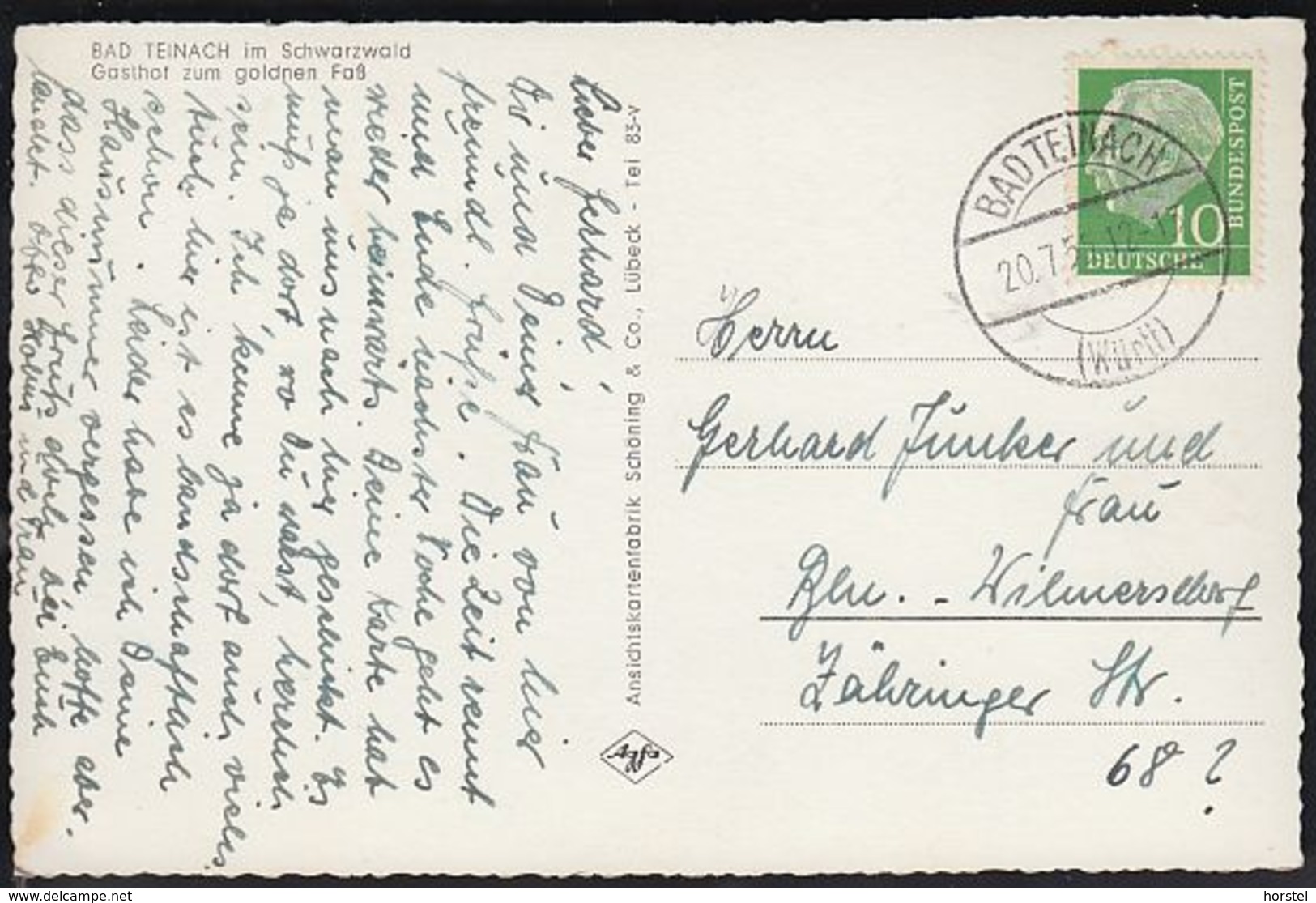 D-75385 Bad Teinach-Zavelstein - Gasthof Zum Goldenen Fass - Nice Stamp - Bad Teinach