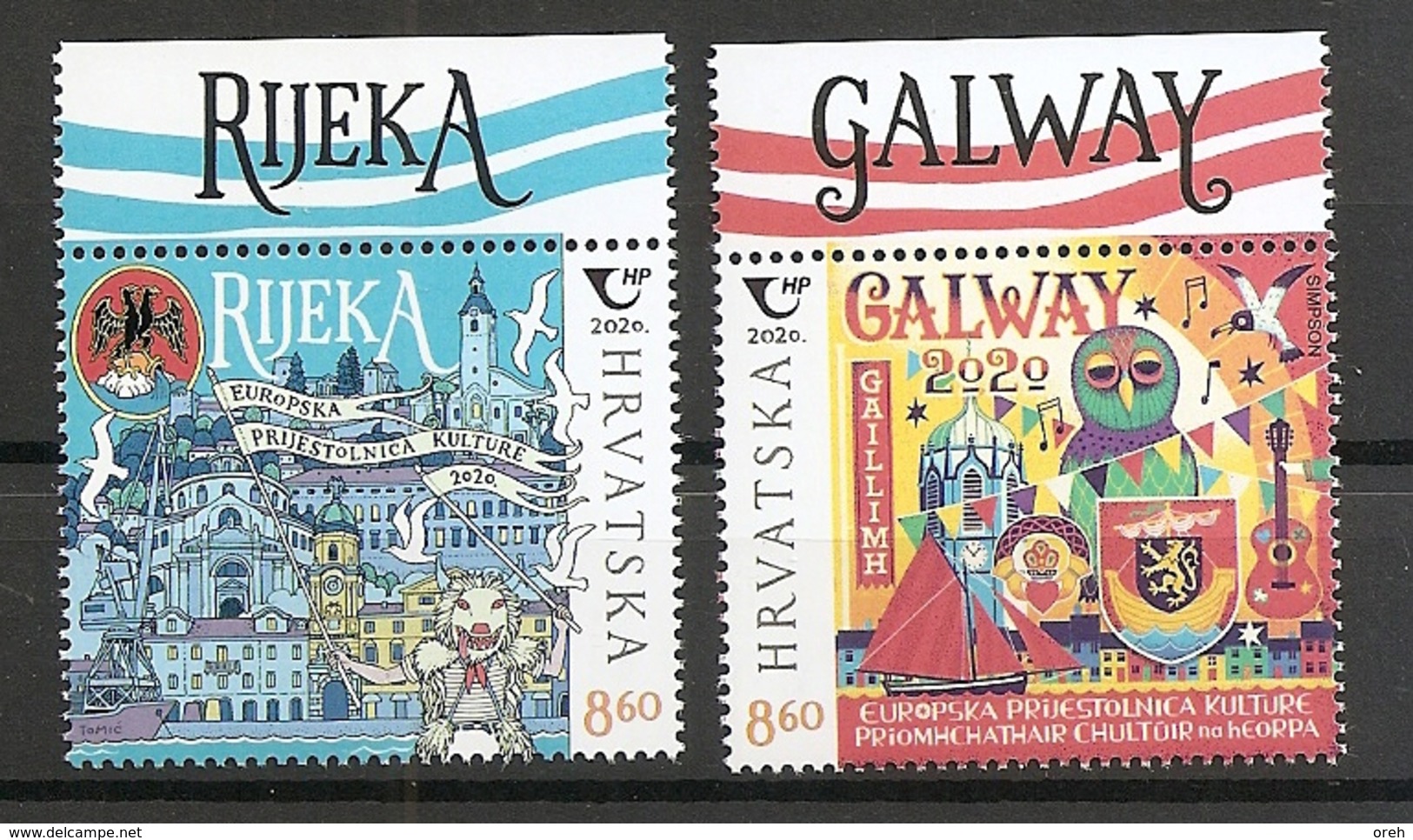 CROATIA 2020, JOINT ISSUES HRVATSKA CROATIA IRELAND,TOWN RIJEKA,GALWAY,MNH - Croatia