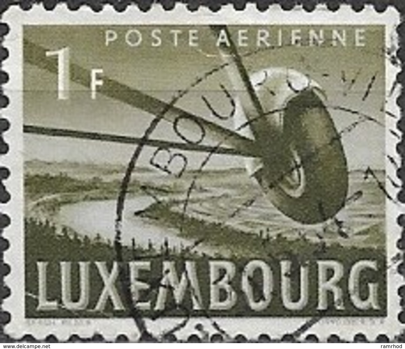 LUXEMBOURG 1946 Air. Aircraft Wheel - 1f - Green And Blue FU - Usados