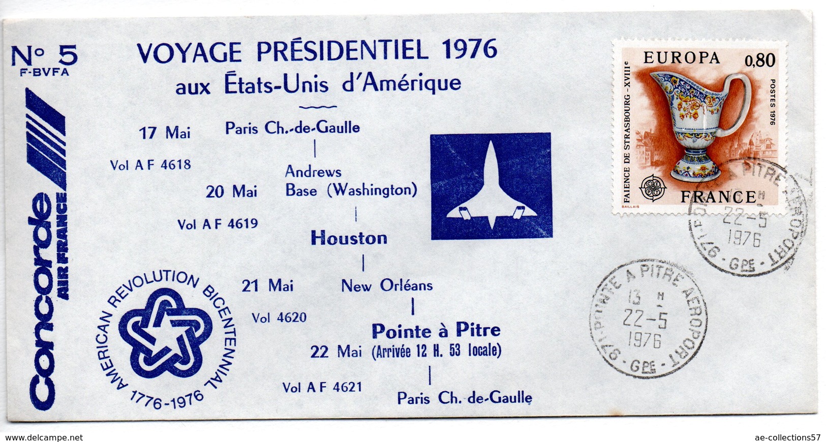 Enveloppe 1er Jour / Voyage Présidentiel Aux Etats Unis /  Concorde / Pojnte A Pitre / 22-5-76 - 1970-1979