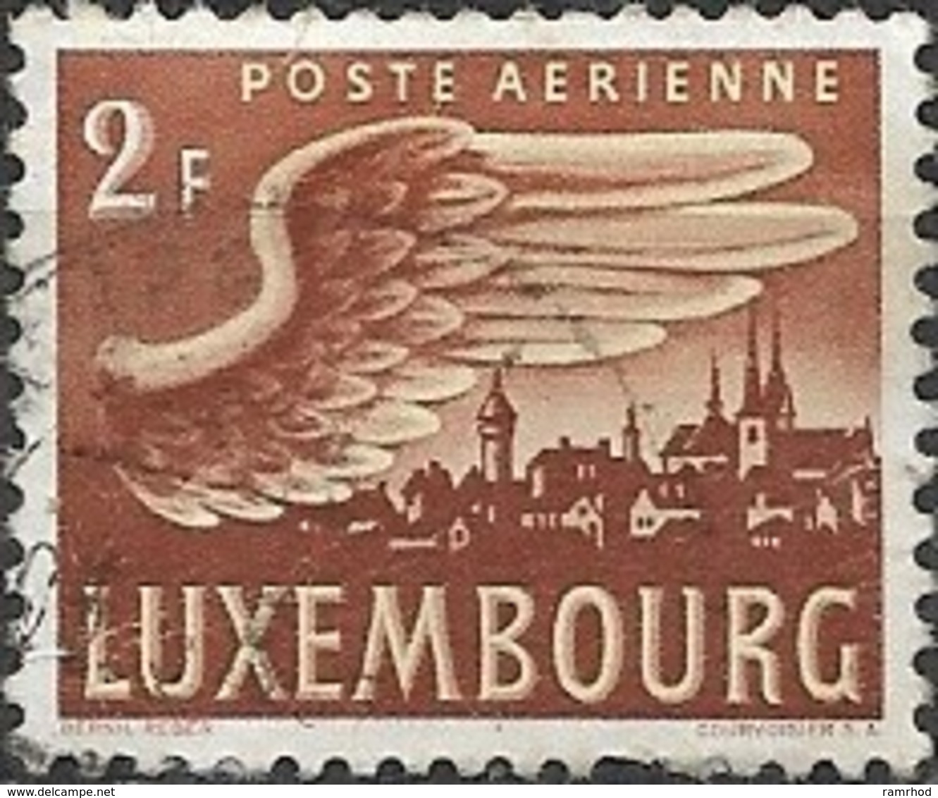 LUXEMBOURG 1946 Air. Bird Wing - 2f - Brown And Yellow FU - Used Stamps