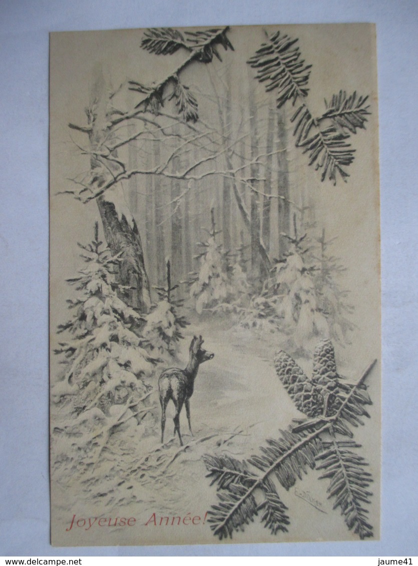 PAYSAGE  SOUS  LA  NEIGE   -  BICHE     -  JOYEUSE   ANNEE            TTB - Doecker, E.