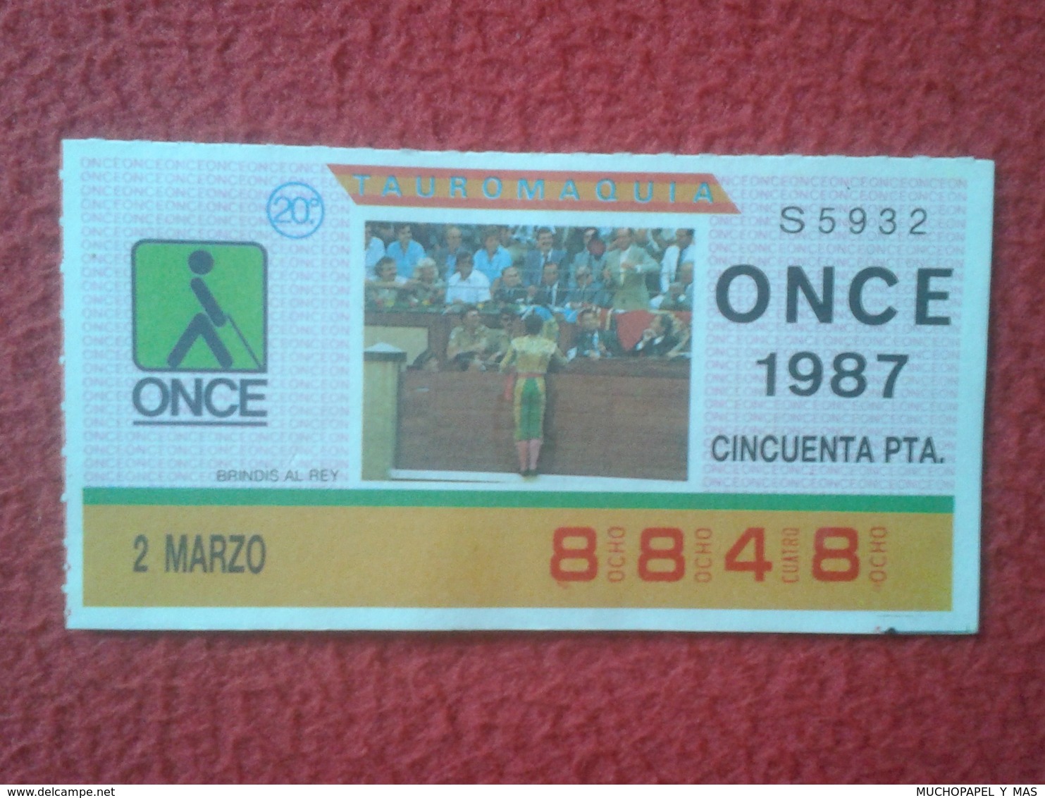 CUPÓN DE ONCE SPANISH LOTTERY CIEGOS SPAIN LOTERÍA ESPAÑA BLIND 1987 TOROS BULLFIGHTING CORRIDA TORERO BRINDIS AL REY... - Billetes De Lotería