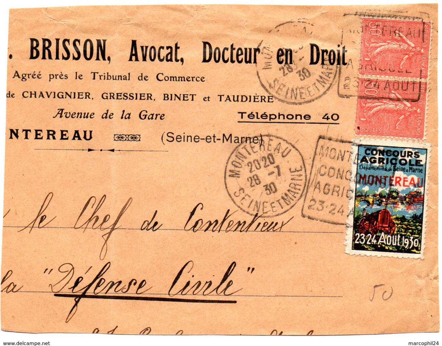 SEINE Et MARNE - Dépt N° 77 = MONTEREAU 1930 = FLAMME DAGUIN ' CONCOURS AGRICOLE ' + VIGNETTE - Mechanical Postmarks (Other)