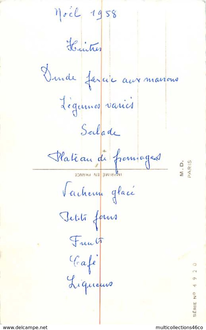 280120b - JOYEUX NOEL - 1958 Hiver Neige Père Noël Hotte Jouet Ours Parapluie Clochette - Menu Au Verso - Sonstige & Ohne Zuordnung