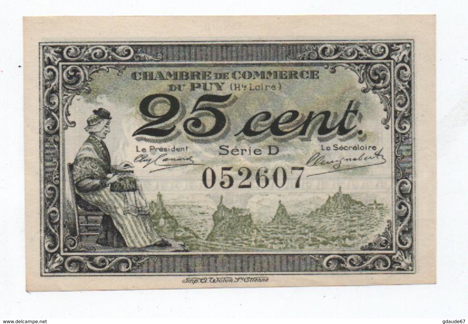 BILLET DE NECESSITE CHAMBRE DE COMMERCE DU PUY (HAUTE LOIRE) 25 CENT - DENTELLIERE - Chambre De Commerce