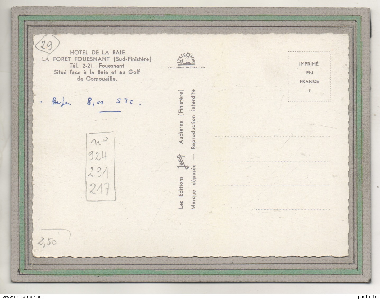 CPSM Dentelée - La FORÊT-FOUESNANT (29) - Aspect De L'Hôtel-Restaurant-Bar De La Baie En 1960 - La Forêt-Fouesnant