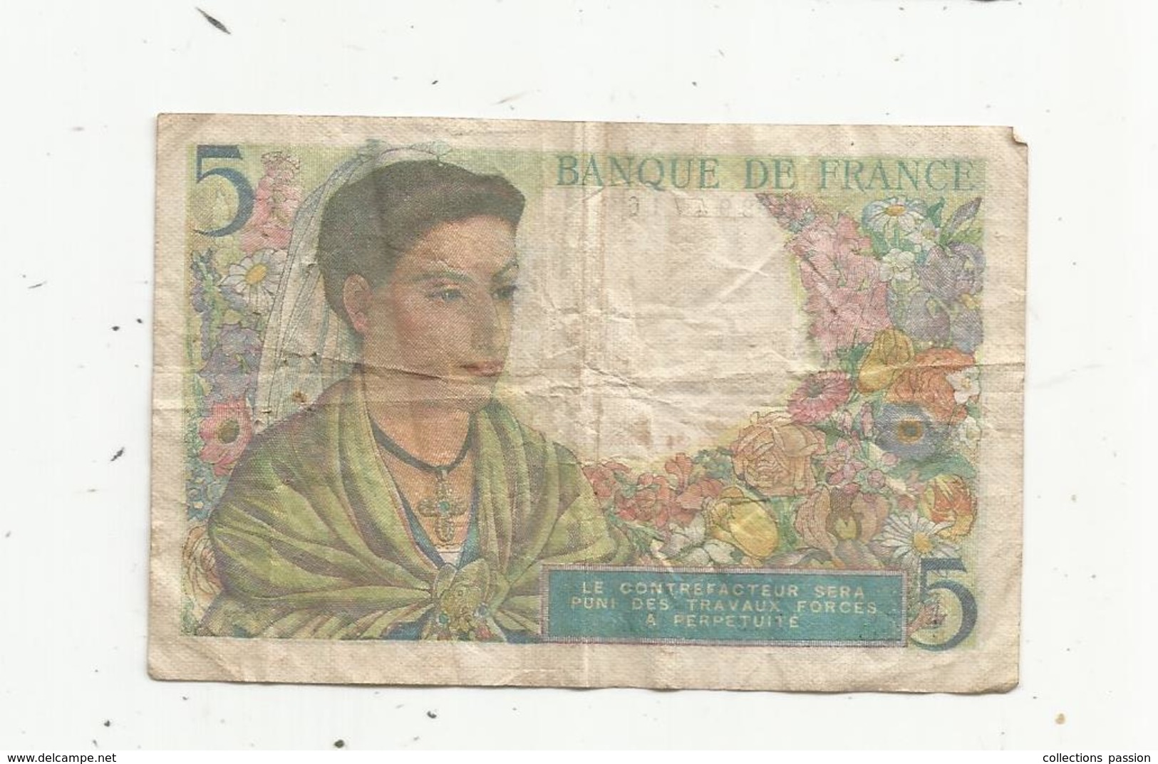 JC , Billet , FRANCE , 5 Francs Berger , 22 7 1943, 2 Scans - 5 F 1943-1947 ''Berger''