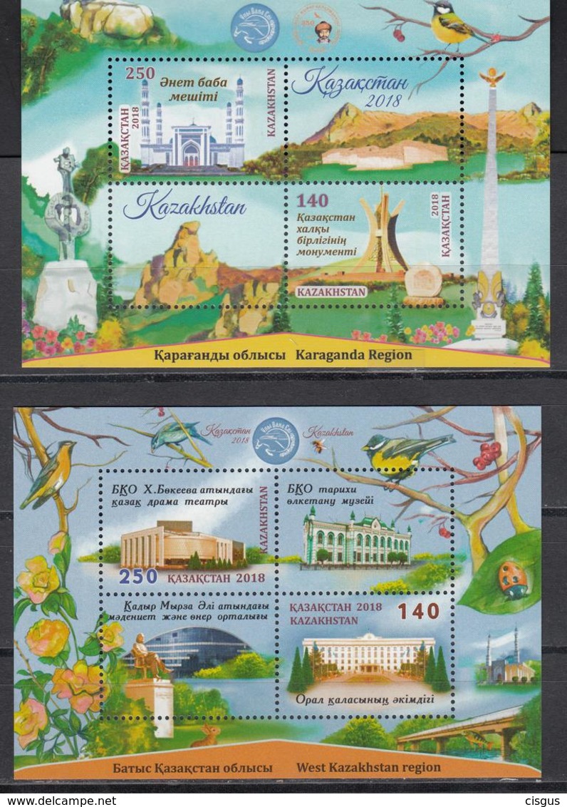 Kazakhstan Kasachstan MNH** 2018  Mi 1080-83 Bl.104+105 Karaganda Region West Kazakhstan Region - Kasachstan