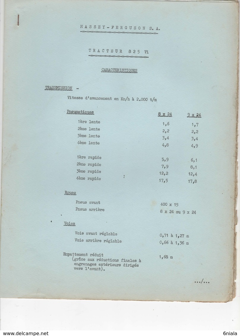 635 ANCIENNE BROCHURE USINE TRACTEUR  M F 825 VI  MASSEY FERGUSON  Formation Commerciale 1961  TRACTEUR 825 - Tracteurs