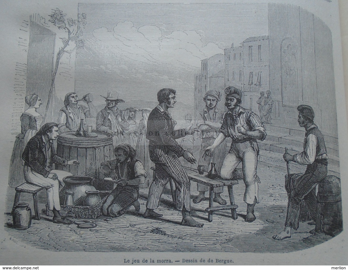 Old Illustration Of Neapolitan Men Playing Morra (Italian Hand Game) Italy  NAPOLI    Old Engraving 1861 TDM1861.2.208 - Stampe & Incisioni