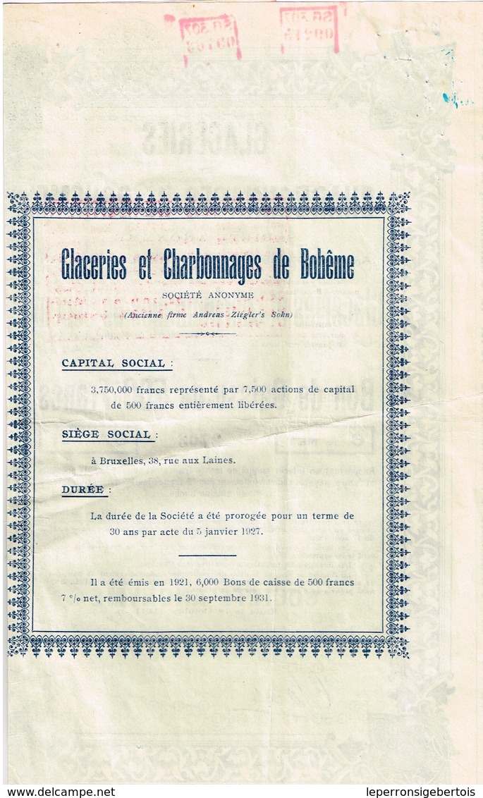 Titre Ancien - Glaceries Et Charbonnages De Bohême - Ancienne Firme Anreaz Ziegler'S Sohn - Titre De 1931 - - Mines