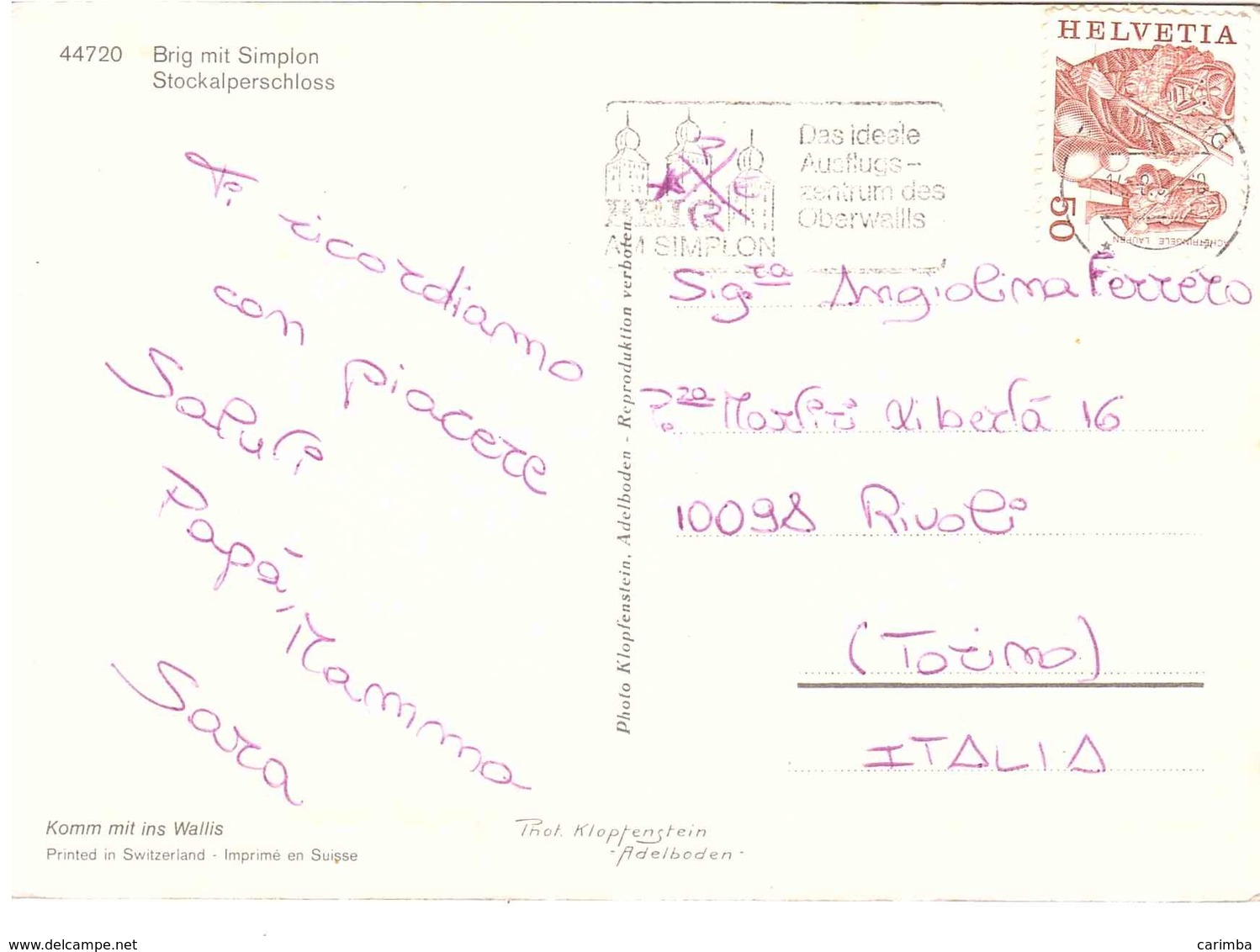 BRIG AM SIMPLON TARGHETTA - Storia Postale