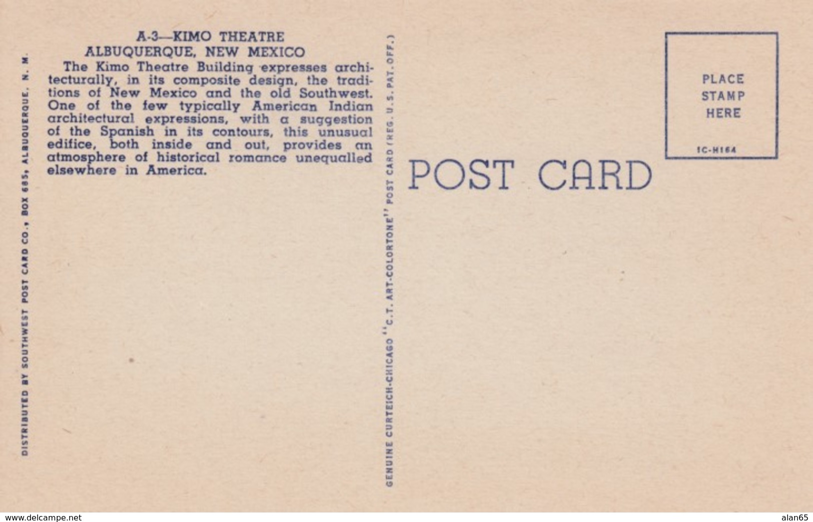 Albuquerque New Mexico, Kimo Theatre, C1950s Vintage Curteich Linen Postcard - Albuquerque