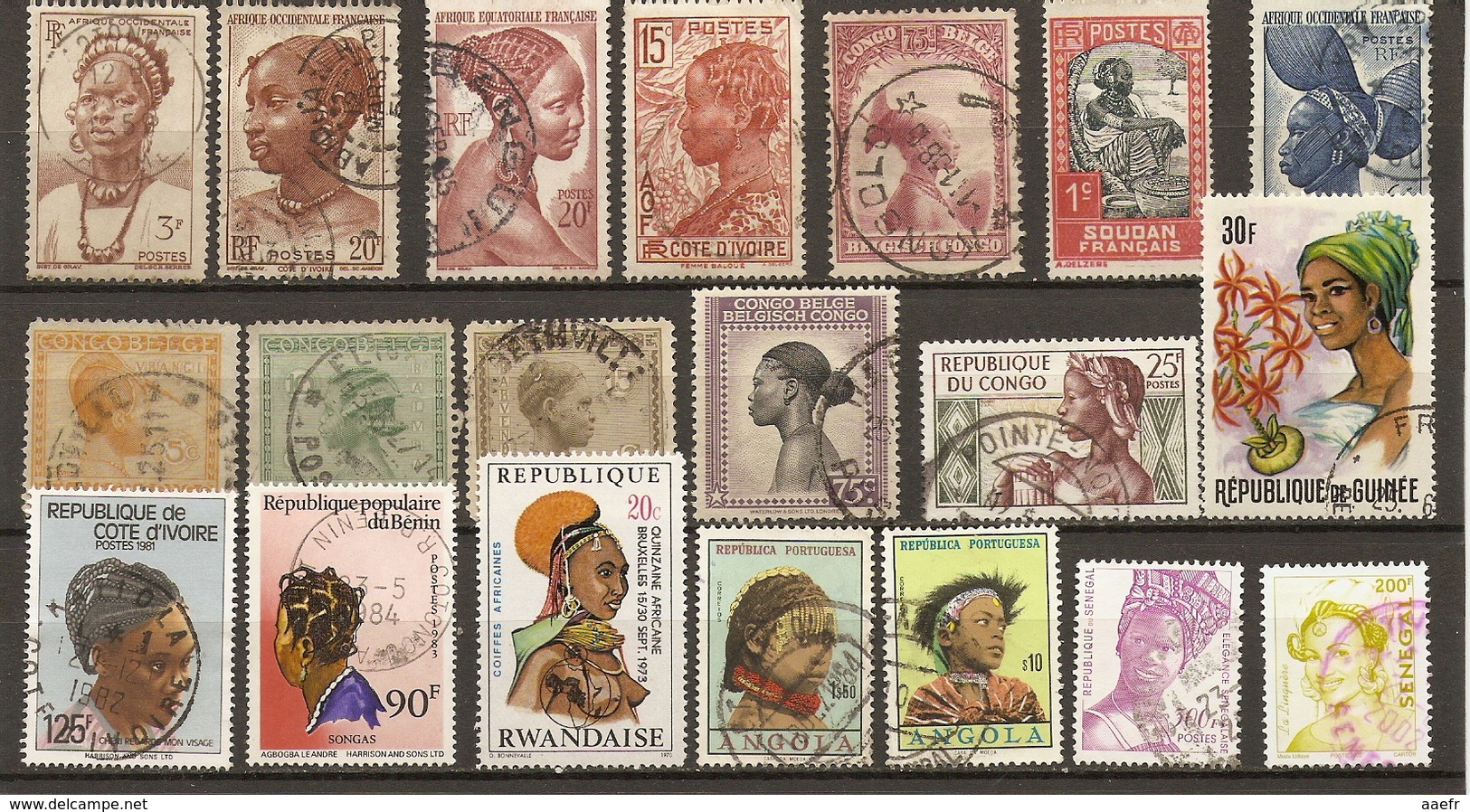 Coiffures Africaines - Petit Lot De 20° - Sénégal - Rwanda - Bénin - Côte D'Ivoire - AOF - AEF - Congo - Guinée - Angola - Lots & Kiloware (max. 999 Stück)