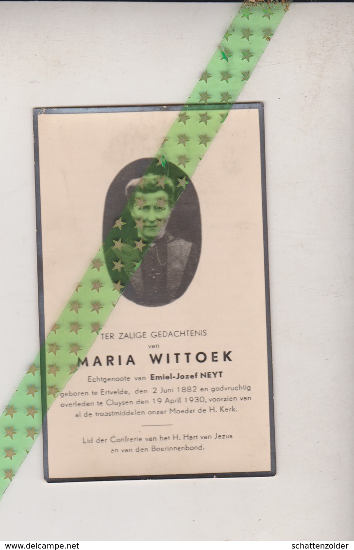 Maria Wittoek-Neyt, Ertvelde 1882, Cluysen 1930 - Décès