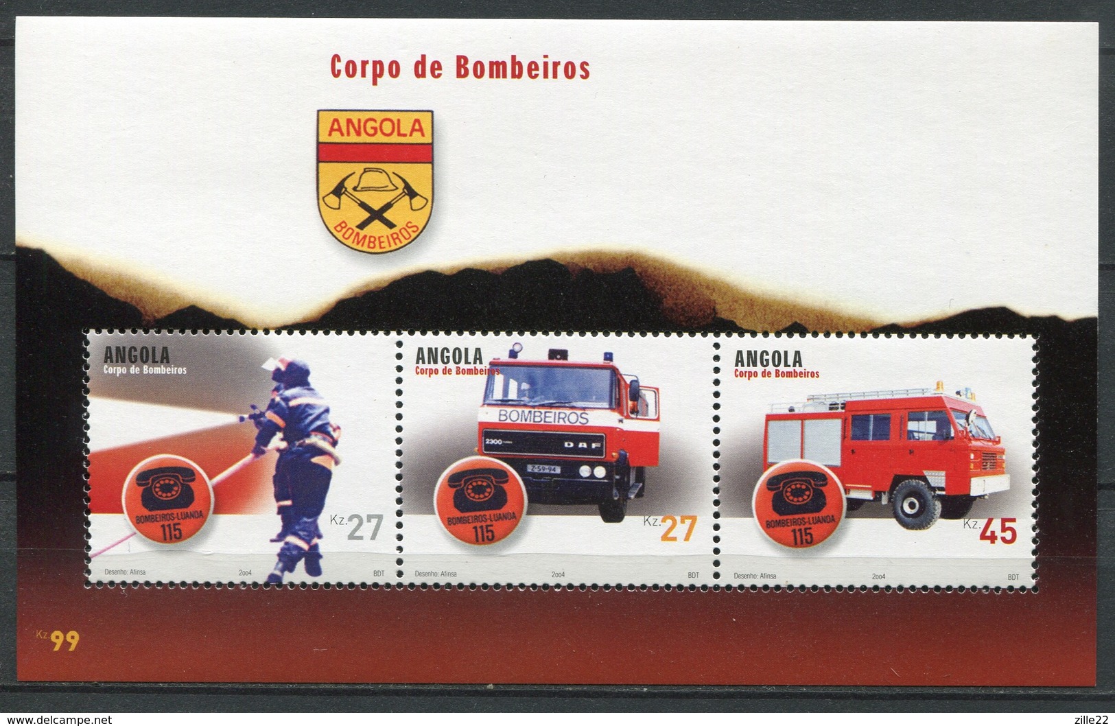 Angola Mi# Block 111 Postfrisch MNH - Fire Department - Angola