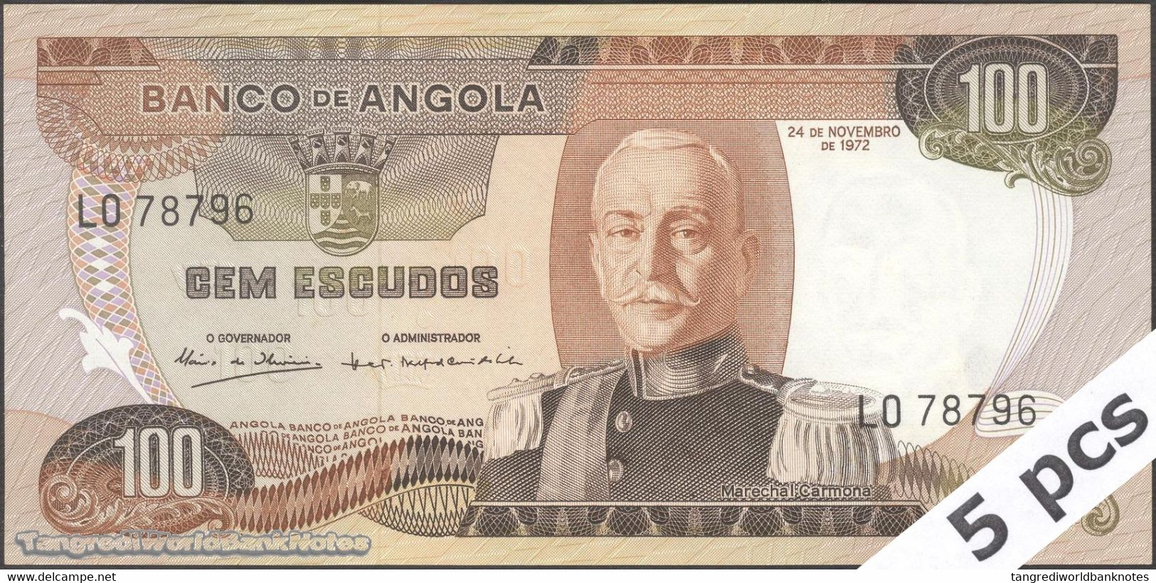 TWN - ANGOLA 101 - 100 Escudos 24.11.1972﻿ DEALERS LOT X 5 - Various Prefixes﻿ XF+ - Angola