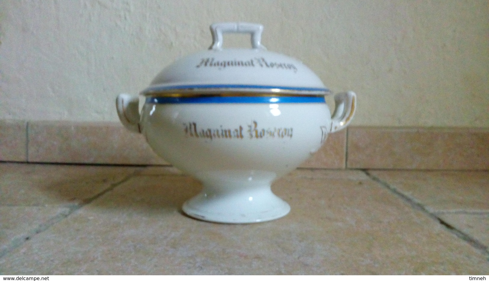 RARE- MAGUINAT ROSEROY - SOUPIERE ANCIENNE (début XXe) En Porcelaine - Liseré Bleu Et Doré - Soperas