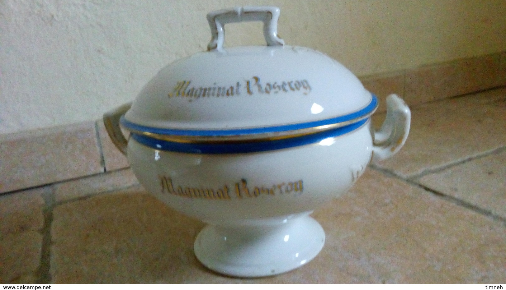 RARE- MAGUINAT ROSEROY - SOUPIERE ANCIENNE (début XXe) En Porcelaine - Liseré Bleu Et Doré - Soup Terrines