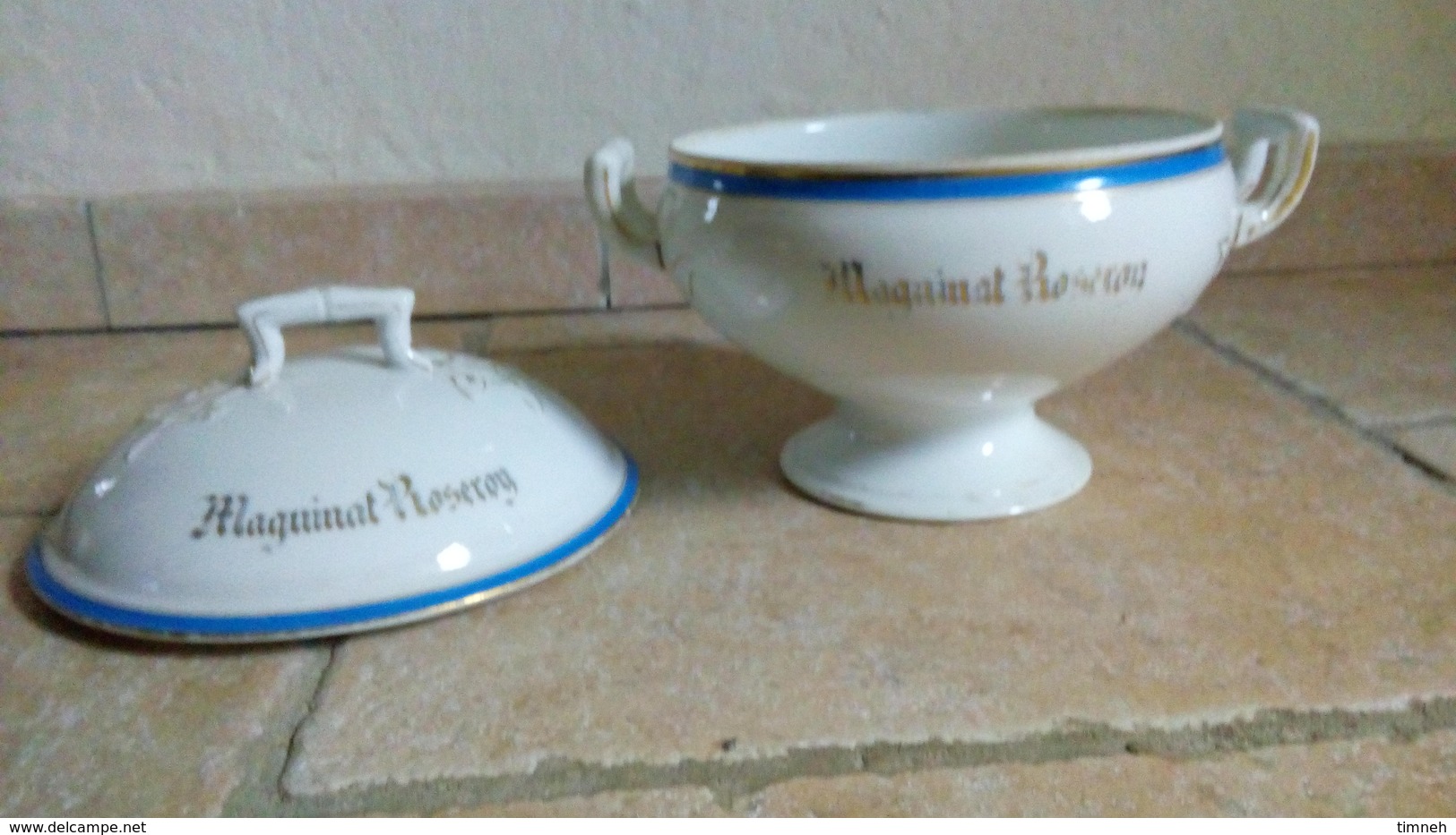 RARE- MAGUINAT ROSEROY - SOUPIERE ANCIENNE (début XXe) En Porcelaine - Liseré Bleu Et Doré - Soperas