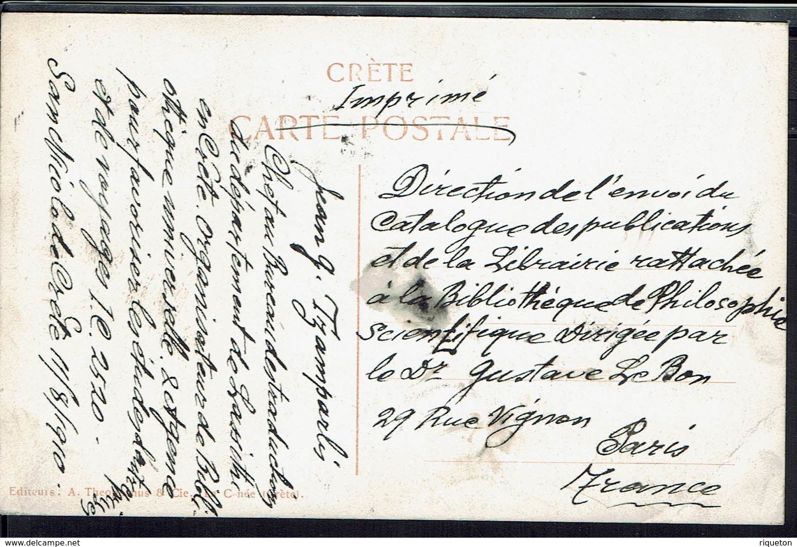 Crète - Timbres Surchargés 76 Et 77 Sur CPA "Vue Extérieure De La Canée" Ecrite De San Nicolo De Crète Le 11-8-1910 - Crète