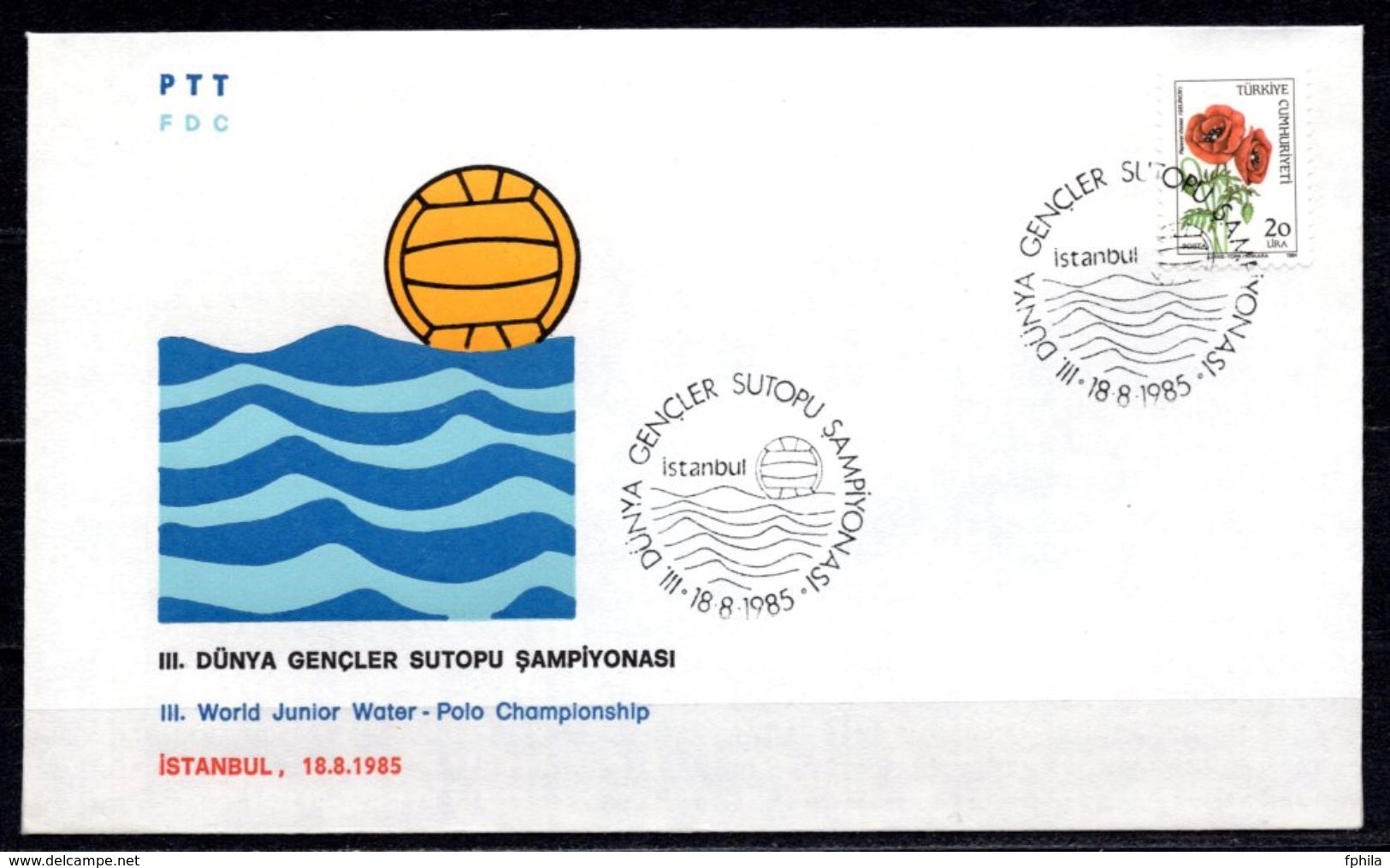 1985 TURKEY 3RD WORLD JUNIOR WATER POLO CHAMPIONSHIP FDC - Water Polo