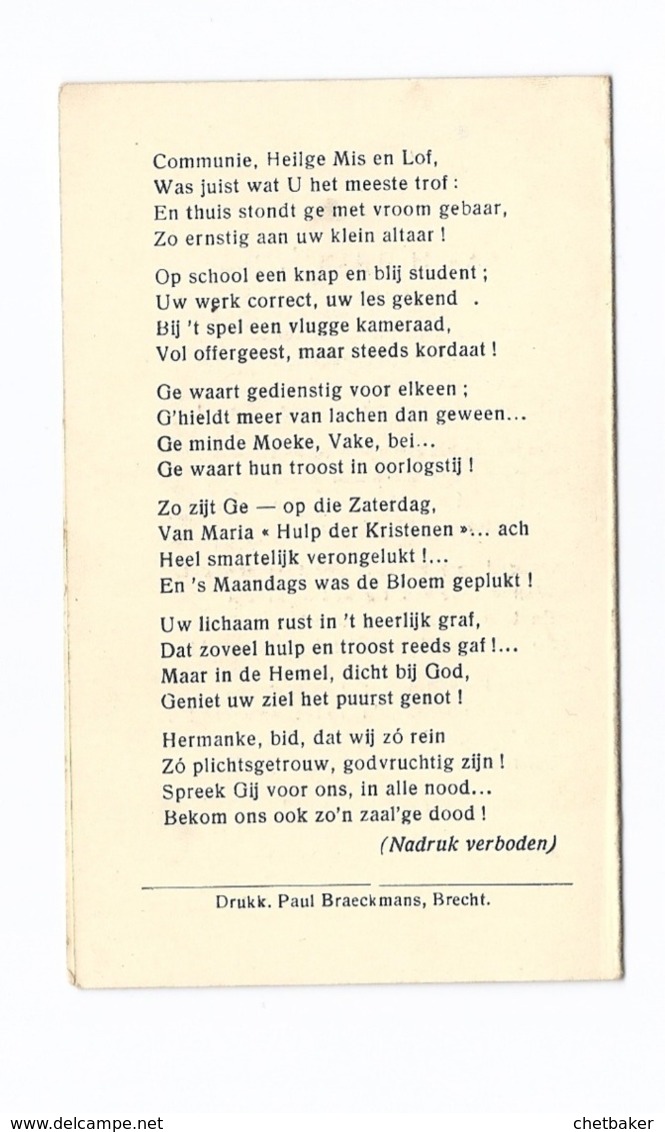 Herman Wijns Kruistochter 10 Jaar  Misdienaar 1941  Merksem Antwerpen - Images Religieuses