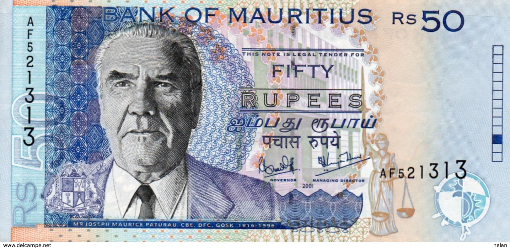 MAURITIUS 50 RUPEES  2001 P-50  UNC - Mauritius
