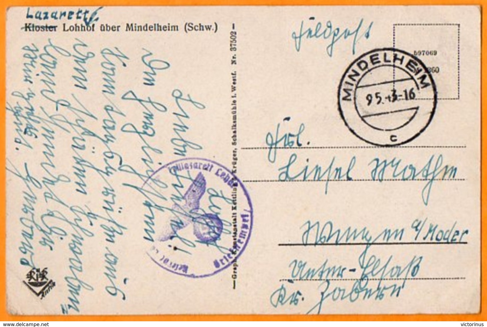MINDELSHEIM  -  LAZARETT  LOHHOF ÜBER MINDELSHEIM  -  Mai 1943  -  Tampon Du Lazarett - Mindelheim