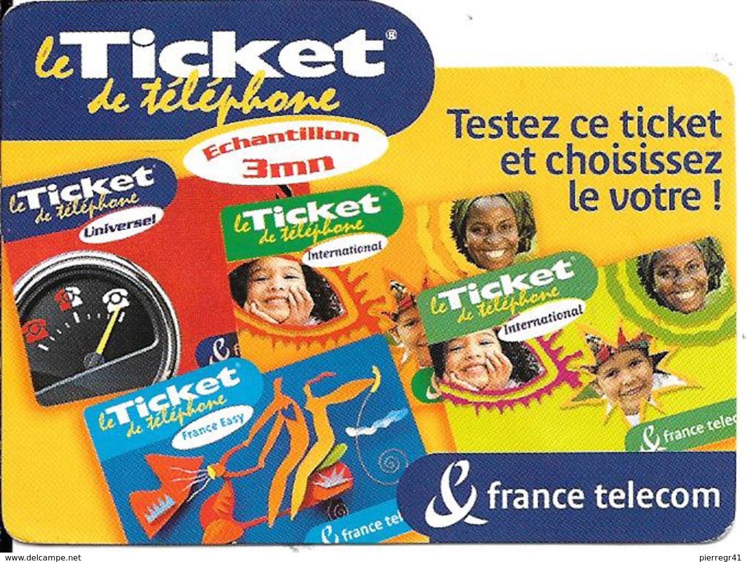 TICKET TELEPHONE-FRANCE-ECHANTILLON 3Mn-Exp 31/01/2002 Gratté-TBE - Billetes FT