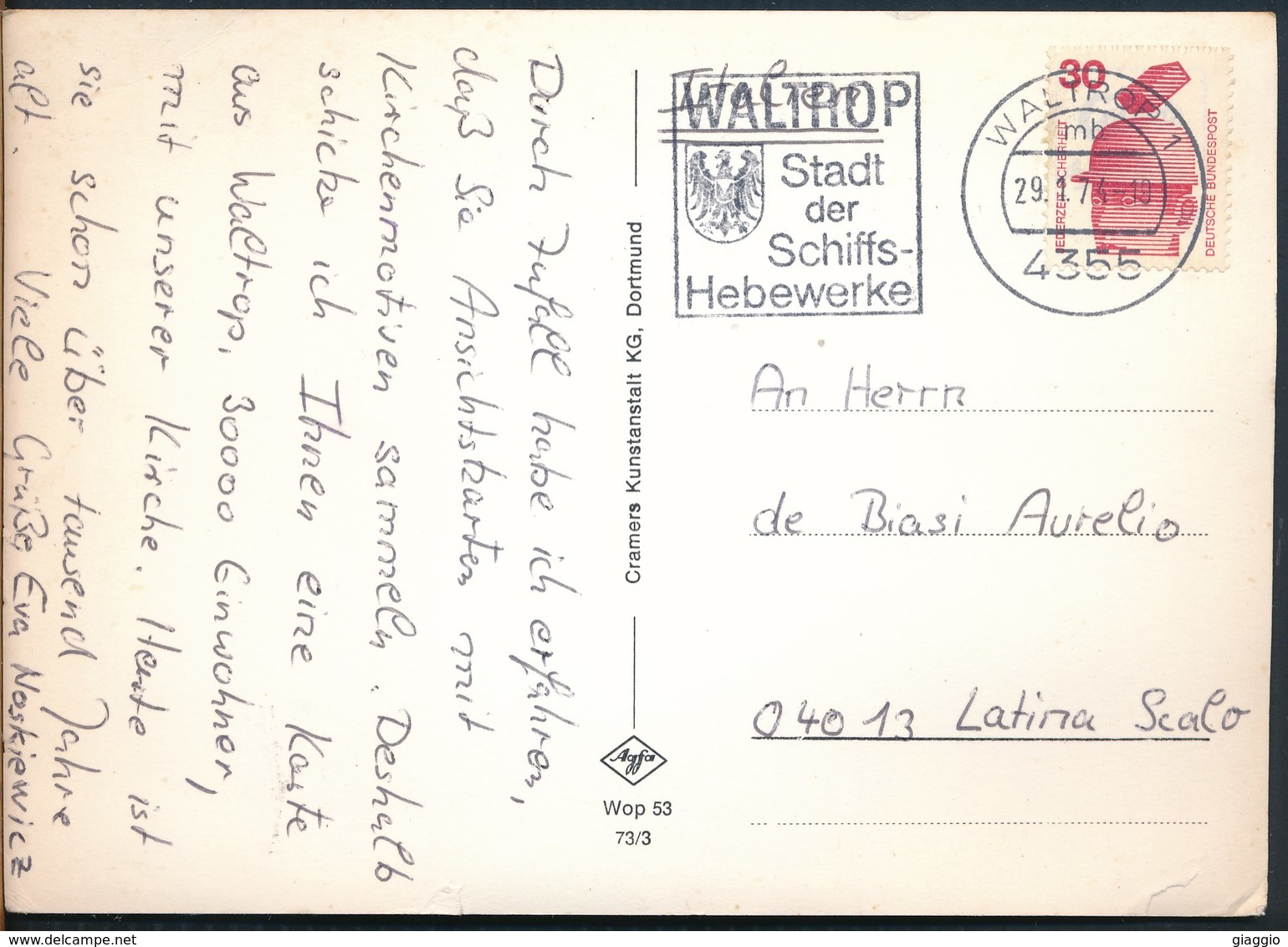 °°° 17744 - GERMANY - WALTROP - PFARRKIRCHE ST. PETRUS - 1974 With Stamps °°° - Waltrop