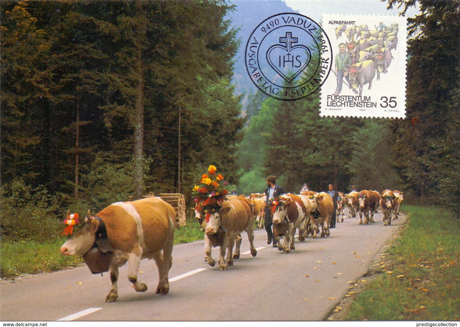 LIECHTENSTEIN VADUZ DESCENT FROM THE ALPS 1989  MAXIMUM POST CARD   (GENN201262) - Agricoltura