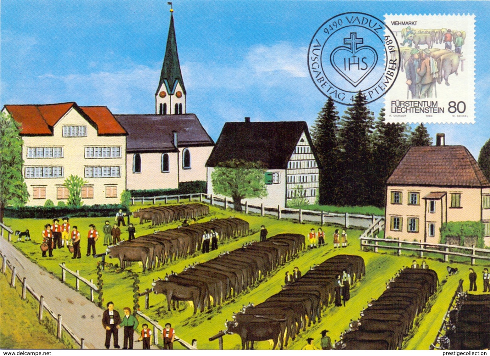 LIECHTENSTEIN VADUZ COW MARKET 1989  MAXIMUM POST CARD   (GENN201263) - Landwirtschaft