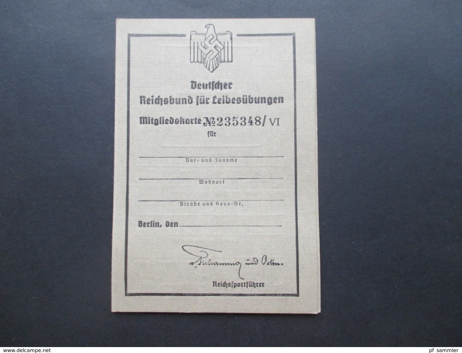 3. Reich Mitgliedsausweis / Karte Deutscher Reichsbund Für Leibesübungen Ungebraucht Und Top Zustand! - Unclassified